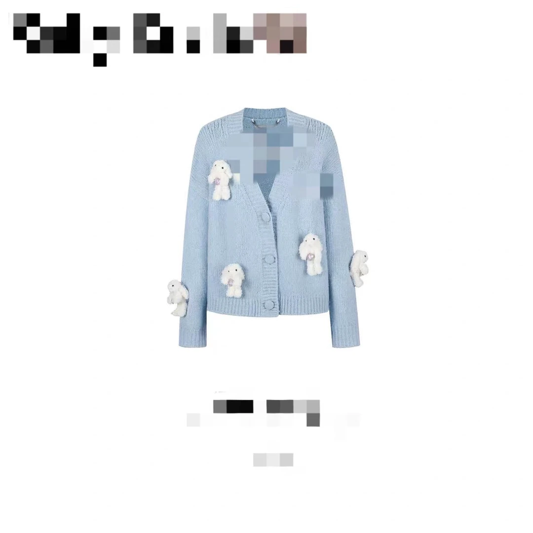 男女同款钻石小熊针织开衫V领宽松休闲百搭毛衣外套