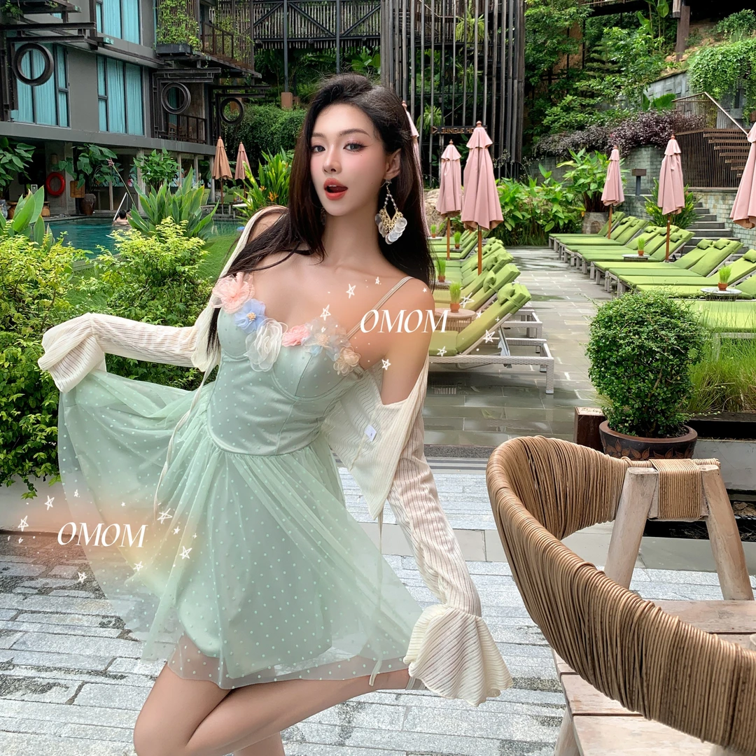 ######【森林精灵】裙式泳衣女纯欲立体花朵温泉度假泳装2530