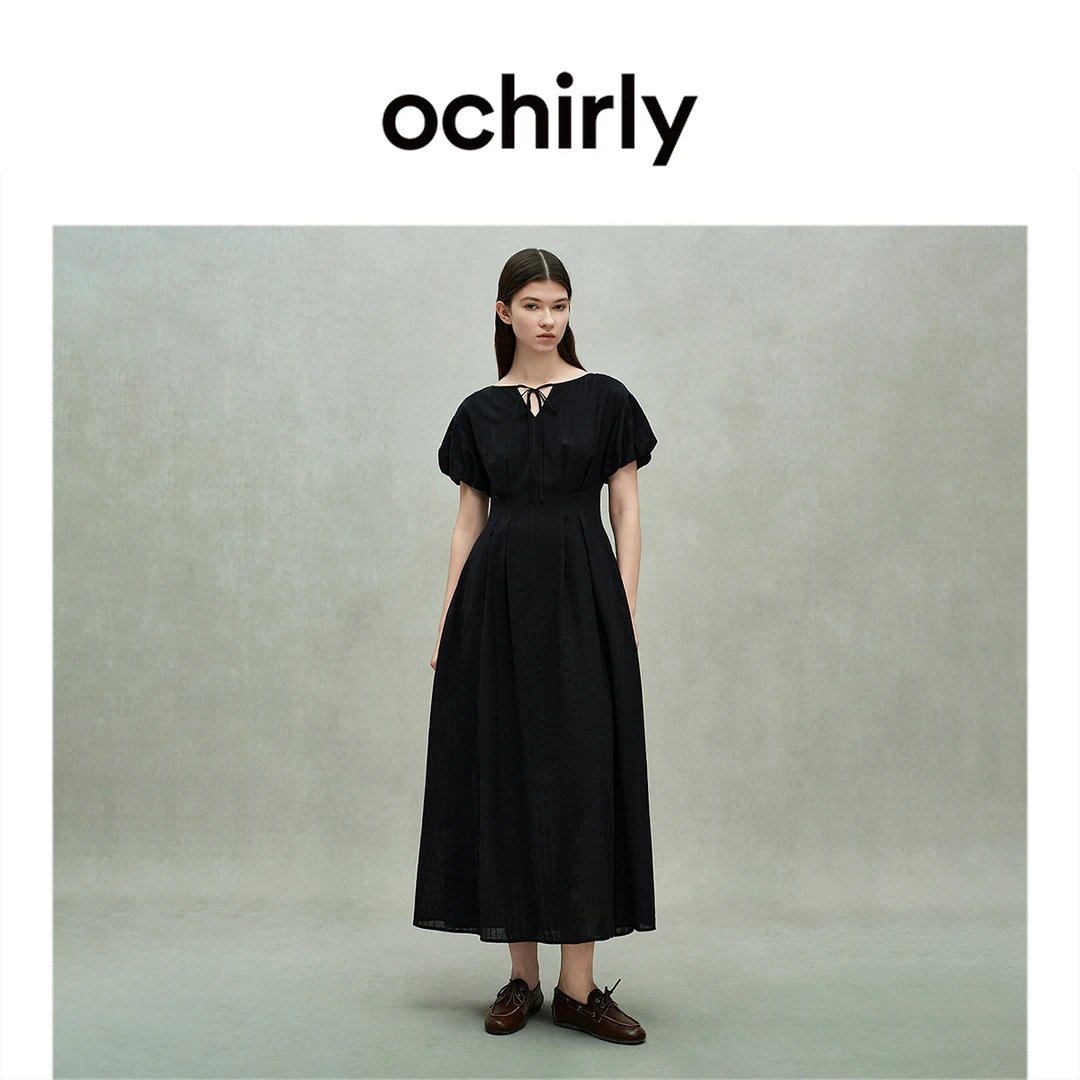 ochirly欧时力  V领连衣裙法式气质淡人穿搭度假裙2025夏季新品