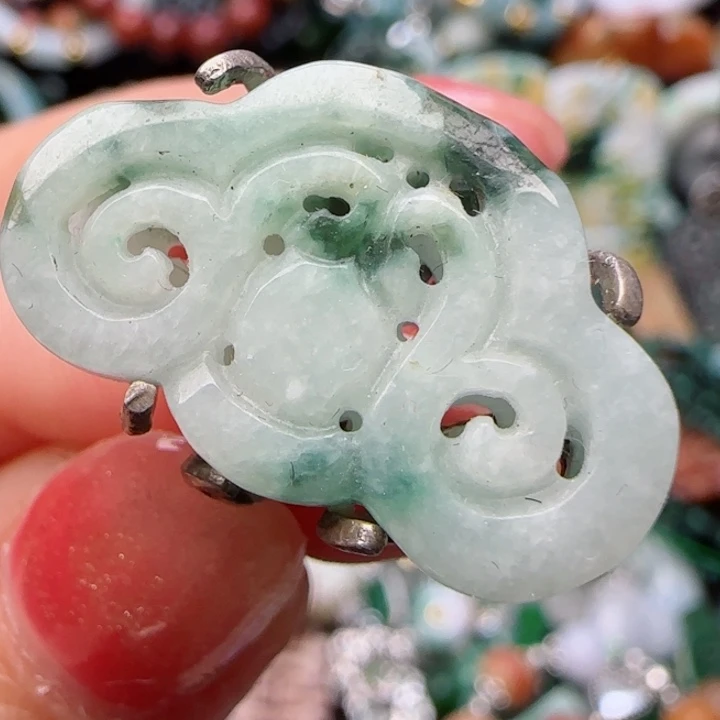 翡翠戒指银S925镶嵌天然A货67