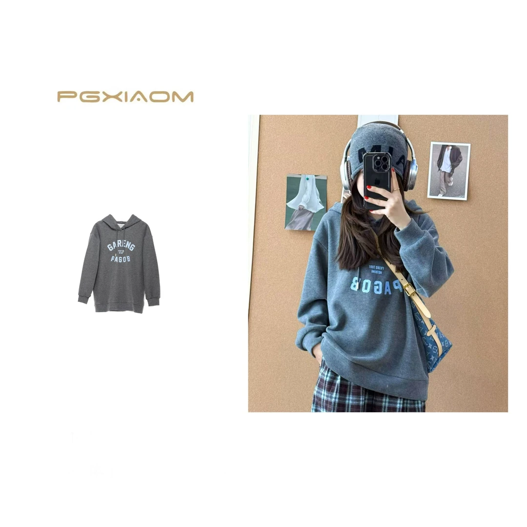 【PGXIAOM】润秀定制灰色连帽字母卫衣WY4472