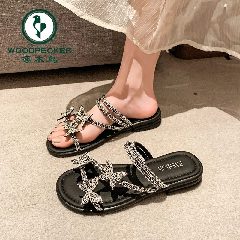 啄木鸟法式拖鞋女外穿平底2025夏季新款夹脚趾绝美配裙子沙滩凉拖