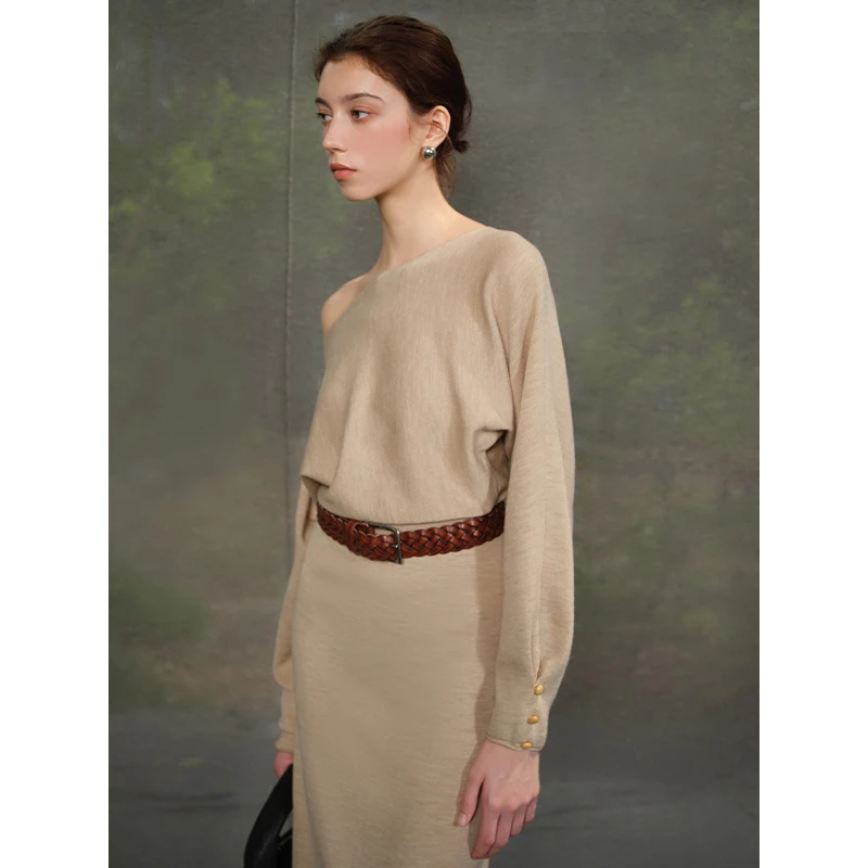 Mix Selection｜60支超细美丽诺羊毛法式轻奢驼色连衣裙MSCJQ0742