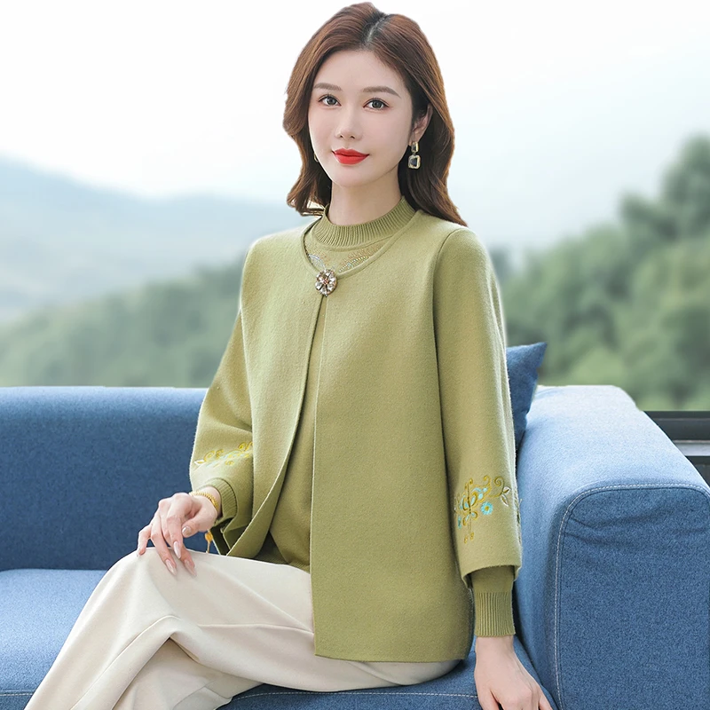 中老年人秋装中年时尚洋气奶奶两件套妈妈春秋妈妈装加厚衣服毛衣
