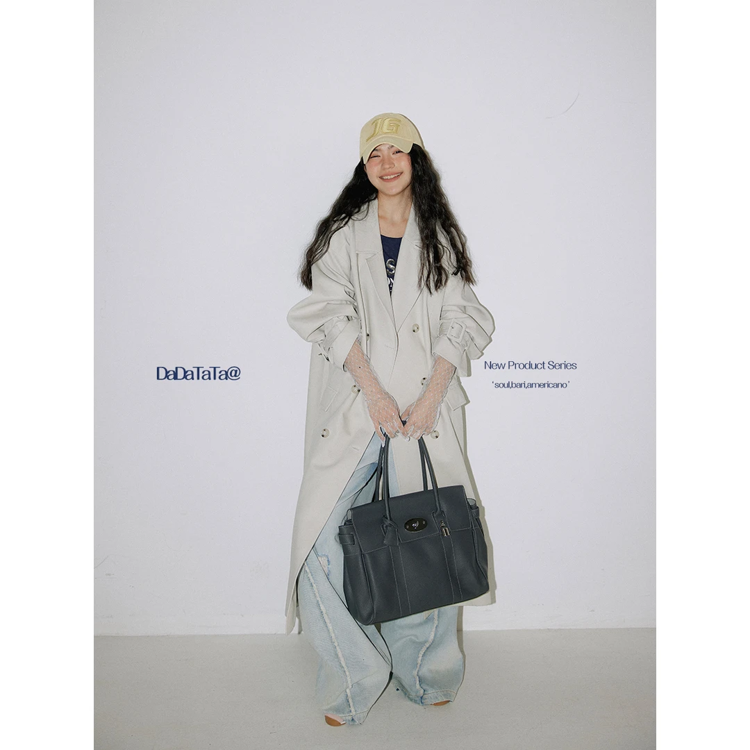 DADATATA晶咕白标【都市岛屿】双排扣工装风衣胖mm大码穿搭