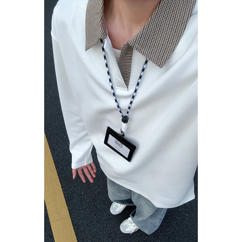 美式千鸟格拼接polo衫长袖t恤男春秋老钱风穿搭卫衣翻领重磅打底