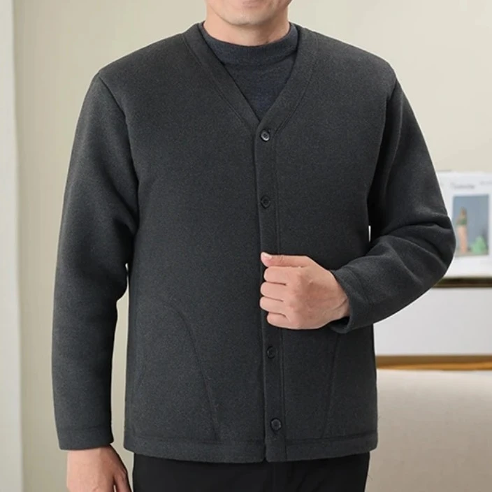冬季男士皮毛一体加厚保暖短款中老年爸爸装外套