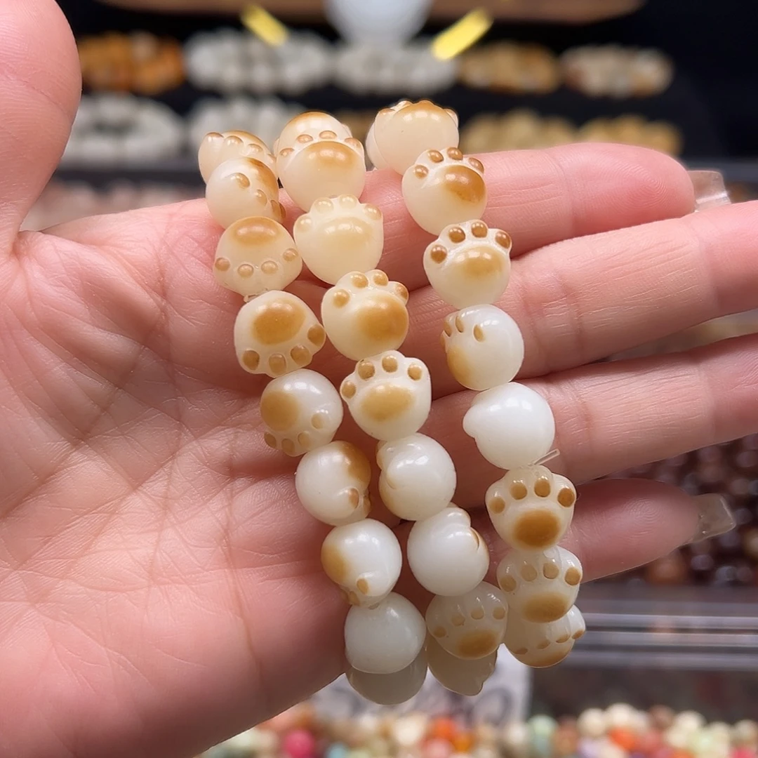 菩提根/象牙果手串微瑕卡12炭烧猫爪3条51颗