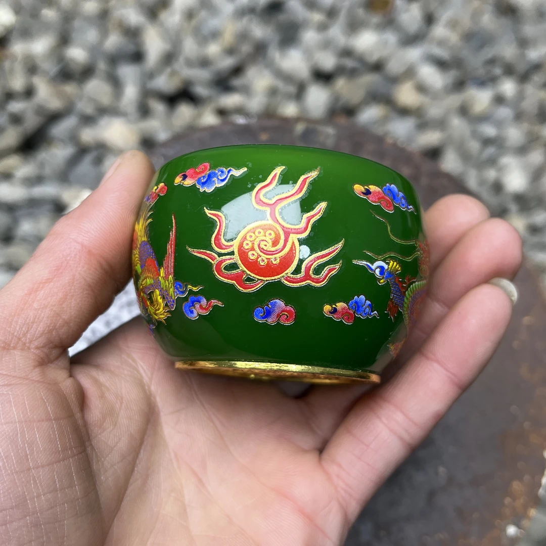 龙凤戏珠 绿琉璃茶杯主人杯传统手工制作.匠心传承