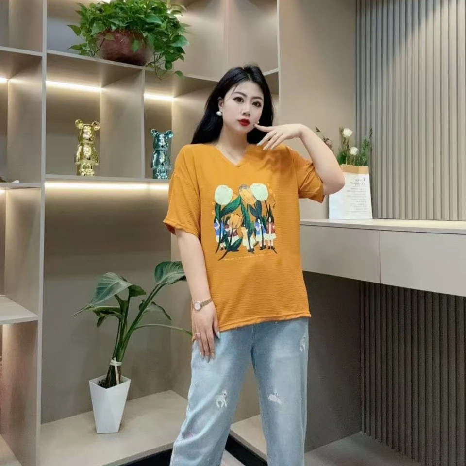 夏季半袖-双 7052时尚潮流少女郁金香芳华潮流款胖MM大码女装新款