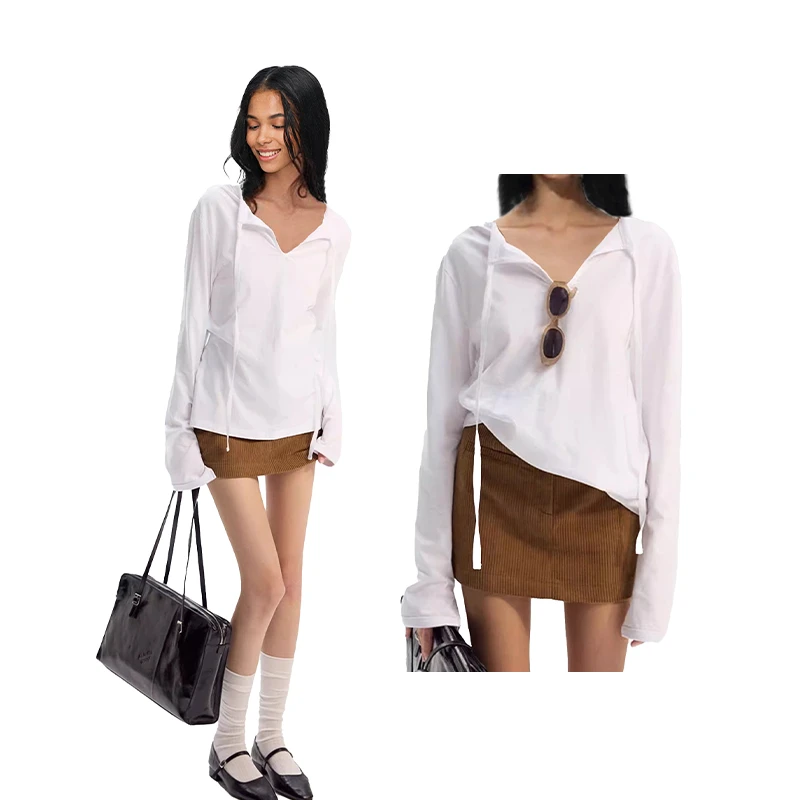 DuS.T  夏季新款时尚辣妹薄款宽松休闲长袖T恤女垂感冰爽上衣潮牌