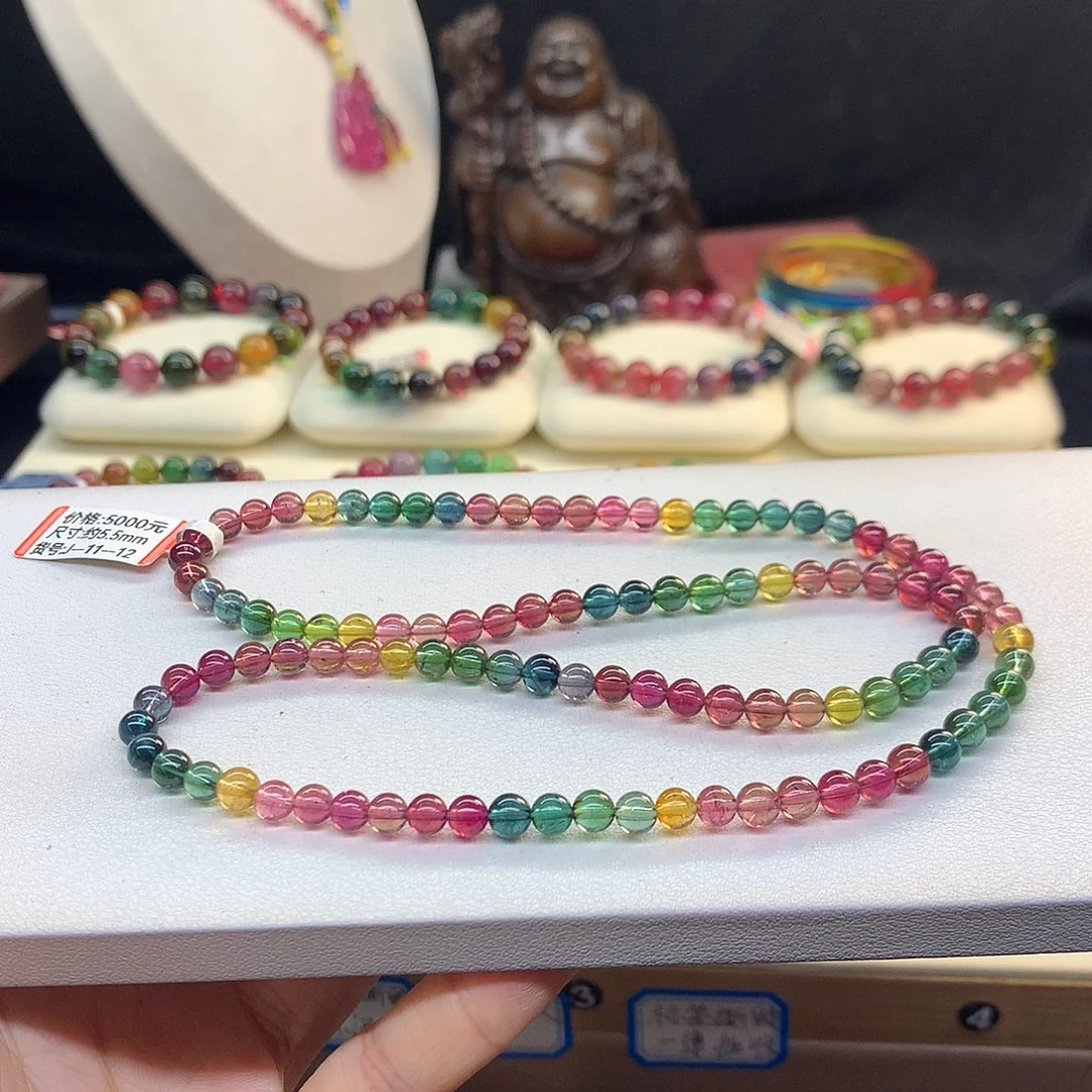 碧玺未镶嵌手串5.5/老矿彩虹。