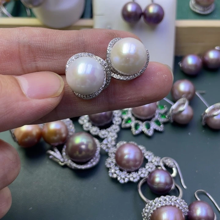 淡水珍珠耳饰合金白*