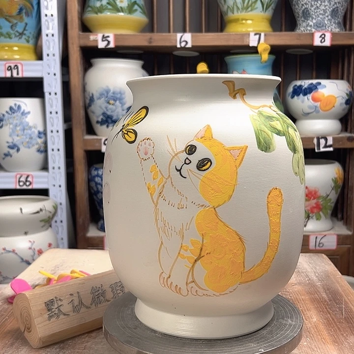 白泥冬瓜高27招财猫陶瓷