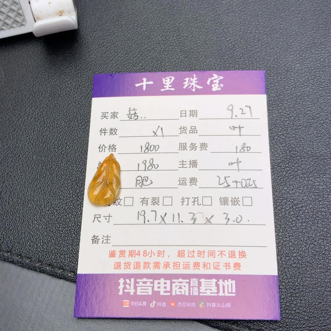 菇***赞翡翠未镶嵌颈饰叶子