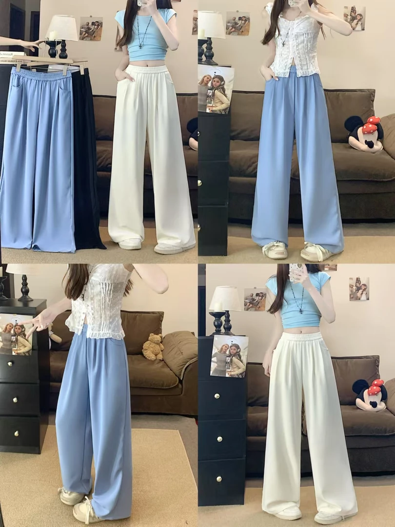 胖MM夏季新款大码宽松冰丝休闲长裤女