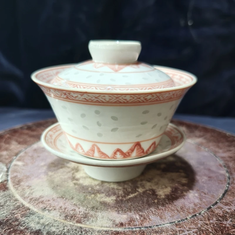 【福利品】景德镇180ml红玲珑三才盖碗釉下厂瓷陶瓷杯瓷器煤窑收藏