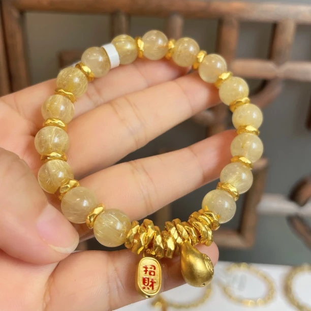 足金纯黄金999串珠金发.晶招财纳福胖福盘缠配件个性搭配