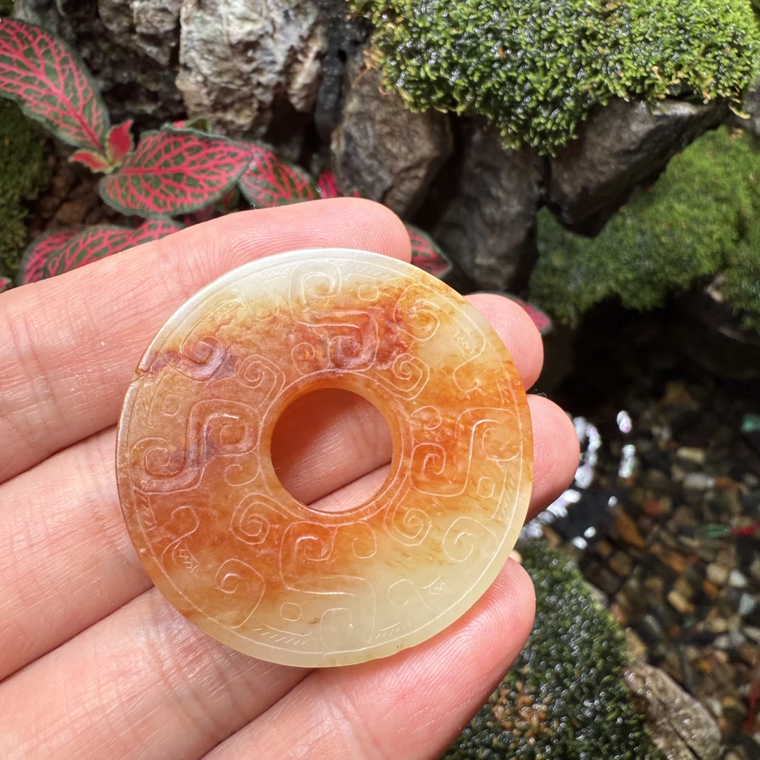 和田玉红黄沁玉壁