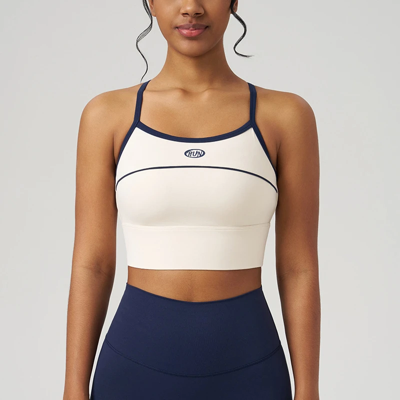 新款拼色细肩带美背运动内衣女高强度防震防下垂跑步健身瑜伽背心