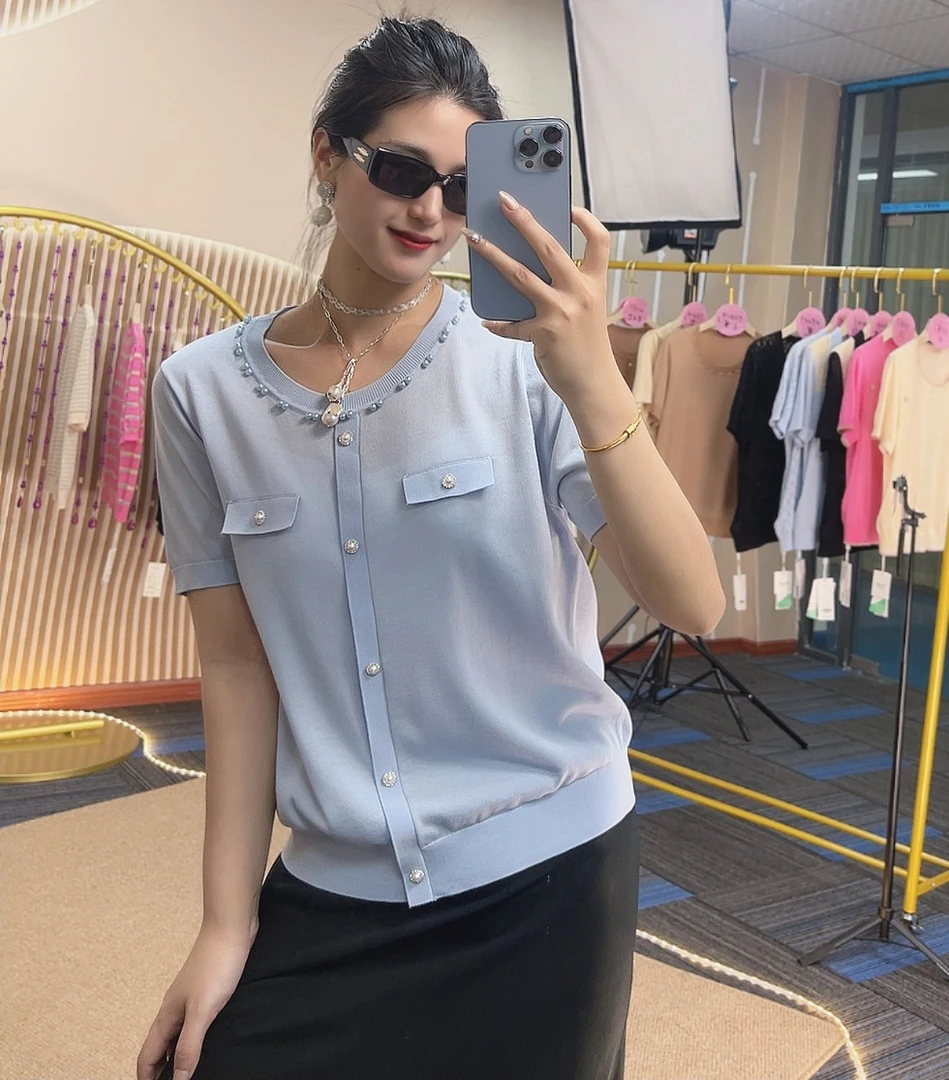 COCO&玛索 短袖女款爆款2025新款针织天丝上衣25097修身半袖显瘦