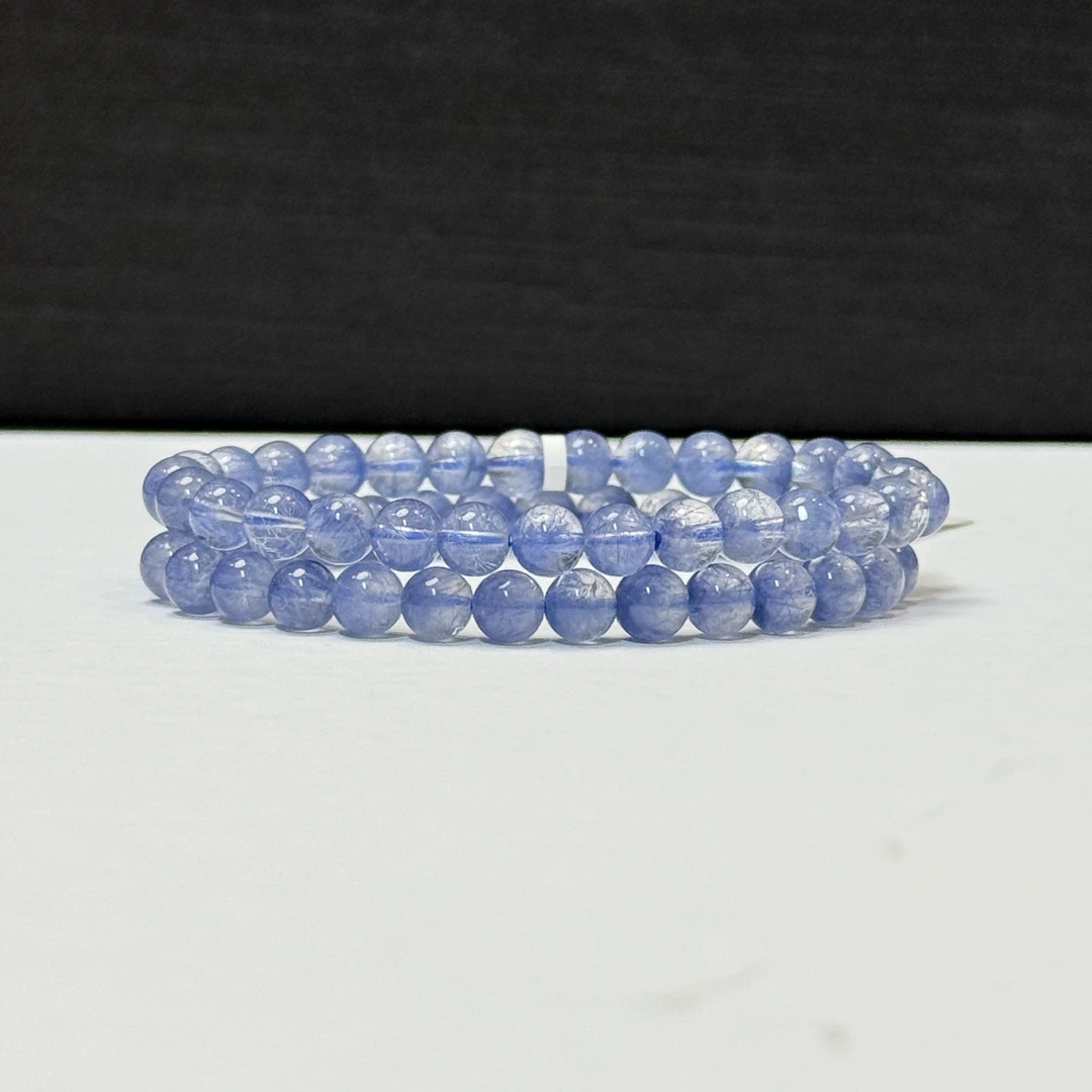 晶匠天然水晶蓝发晶手串6mm+多样性发一