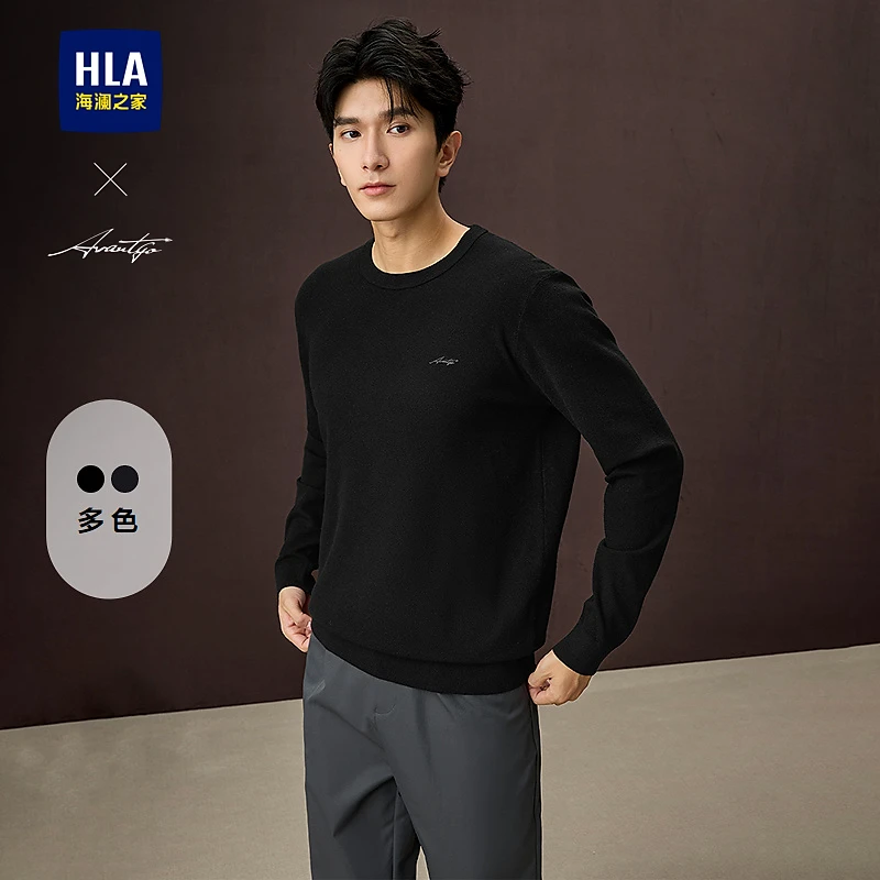 【轻商务时尚系列】HLA海澜之家针织衫男25新圆领刺绣毛衣男春秋