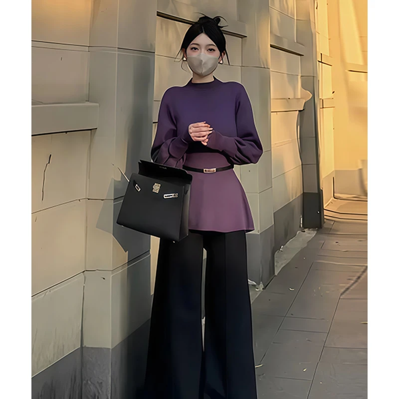 秋冬新款灯笼袖毛衣半高领收腰厚针织打底衫显瘦气质时尚潮流上衣