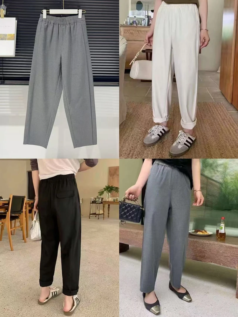 WYK S腰66-92长91立体拼接松紧腰通勤纯色日常出街休闲裤 1116