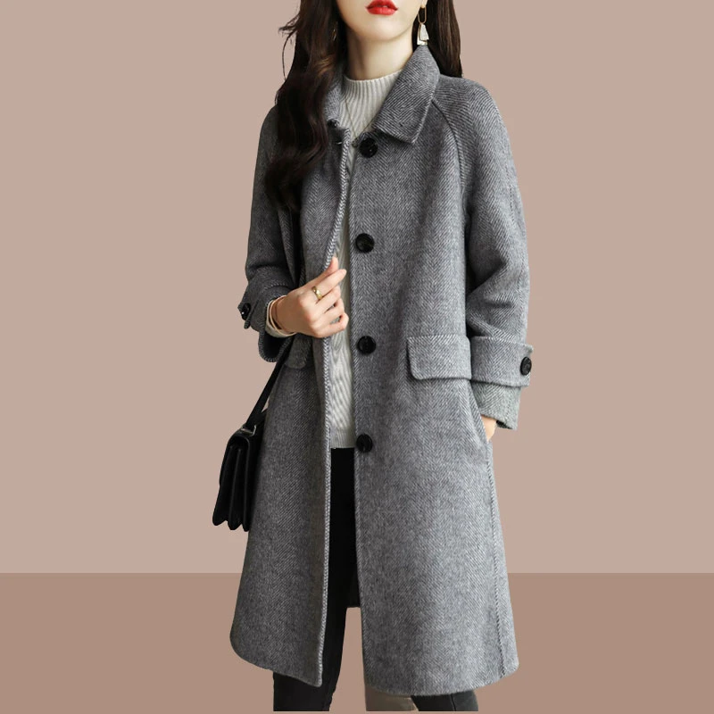 2025秋冬时尚新款复古气质黑色呢子外套韩版女中长款直筒高端大衣