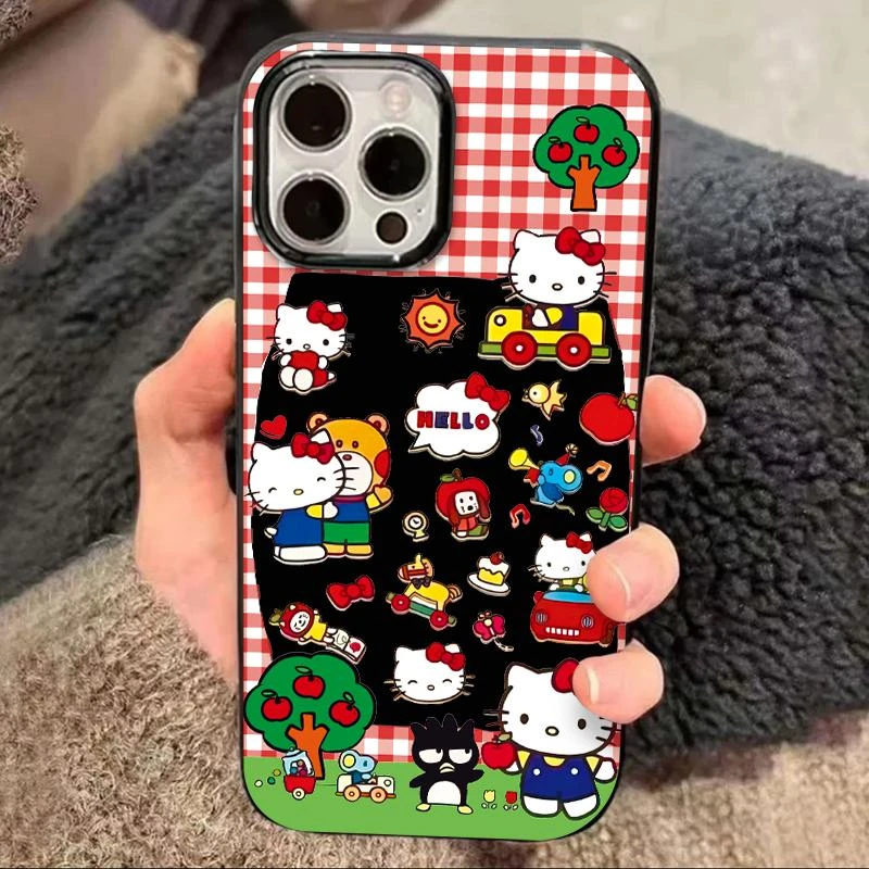 ZMGX卡通红格纹凯蒂猫适用iPhone16promax手机壳vivo小米oppo防摔