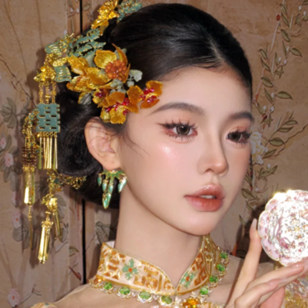 合金仿水晶婚庆饰品 原创新款金绿色11883中式分体秀和精致百搭