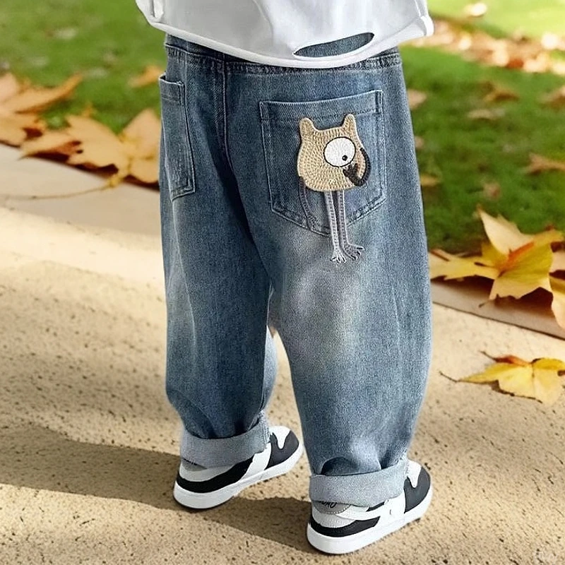 宽松男童牛仔裤儿童春装裤子小童洋气男孩直筒长裤春秋款2025新款