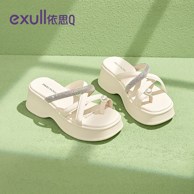 依思q百搭时尚休闲凉鞋女款2025新款夏季增高厚底外穿轻便拖鞋女