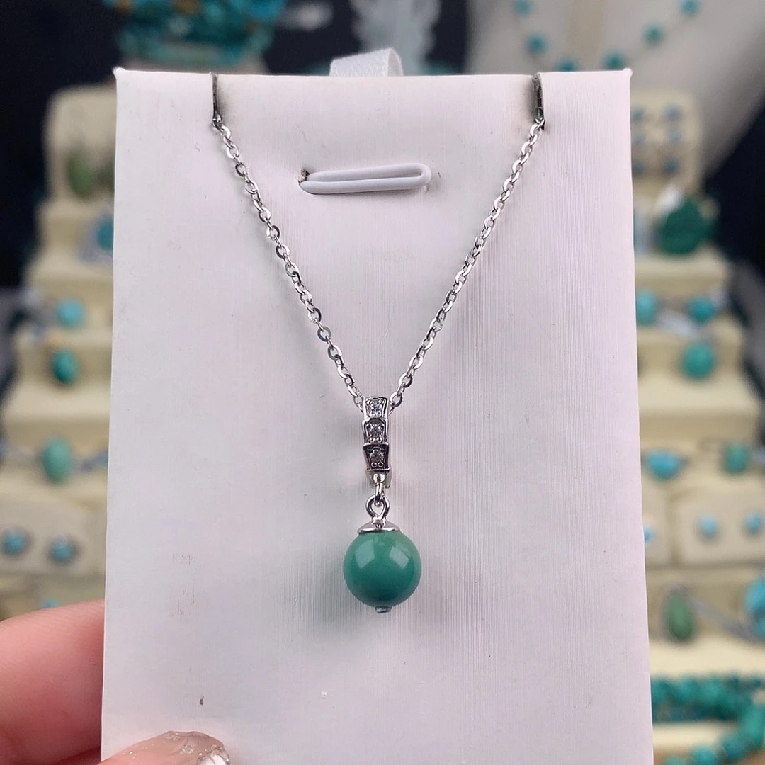 绿松石银S925镶嵌吊坠(不含链)