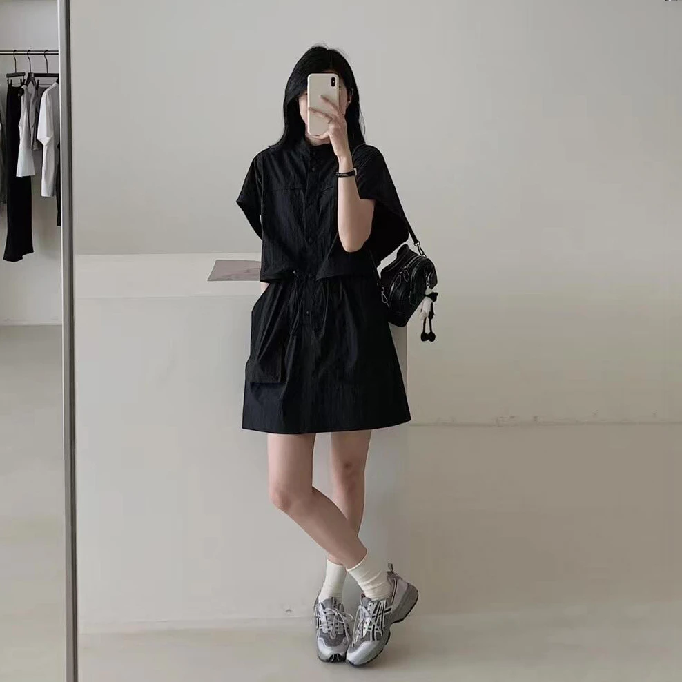 大码女装时尚假两件连衣裙夏季新款法式设计感宽松显瘦中长裙子