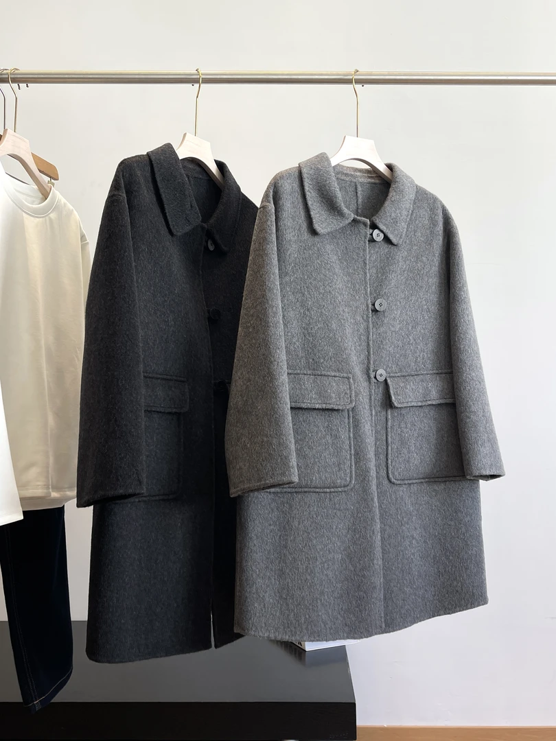 T【羊毛双面呢】老钱风松驰感毛呢子中长款大衣外套F554 女装 H7425
