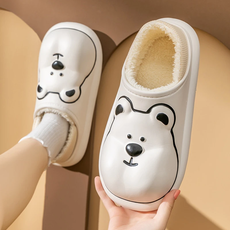 【年末清仓】秋冬季新款小熊纯色简约保暖居家外穿防水情侣棉鞋