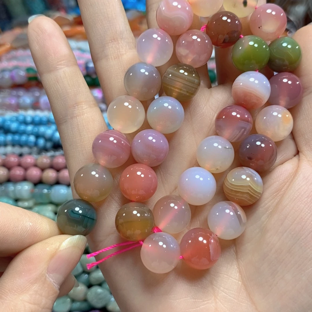 玛瑙/玉髓足银镀金镶嵌珠宝半成品盐源玛瑙一条卡12mm