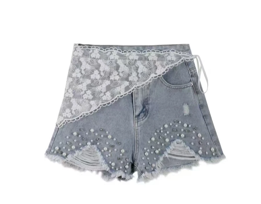 【豆豆自产】夏季时尚气质百搭显瘦休闲短裤轻奢设计感牛仔裤