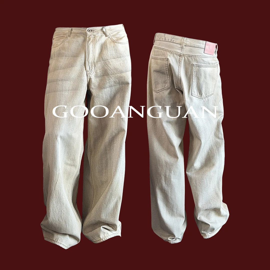 限量款【双色刷蜡】罕见卡其色牛仔裤 13oz竹节100棉 1981直筒宽松
