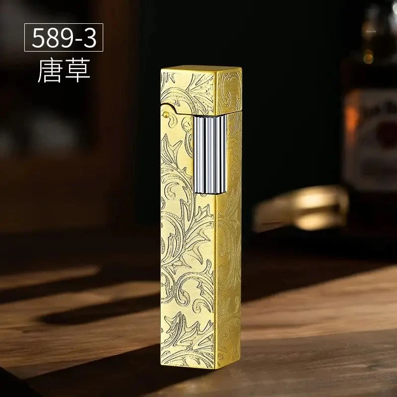 高档打火机精雕小巧侧滑长条煤油打火机复古砂轮便携男士时尚礼物