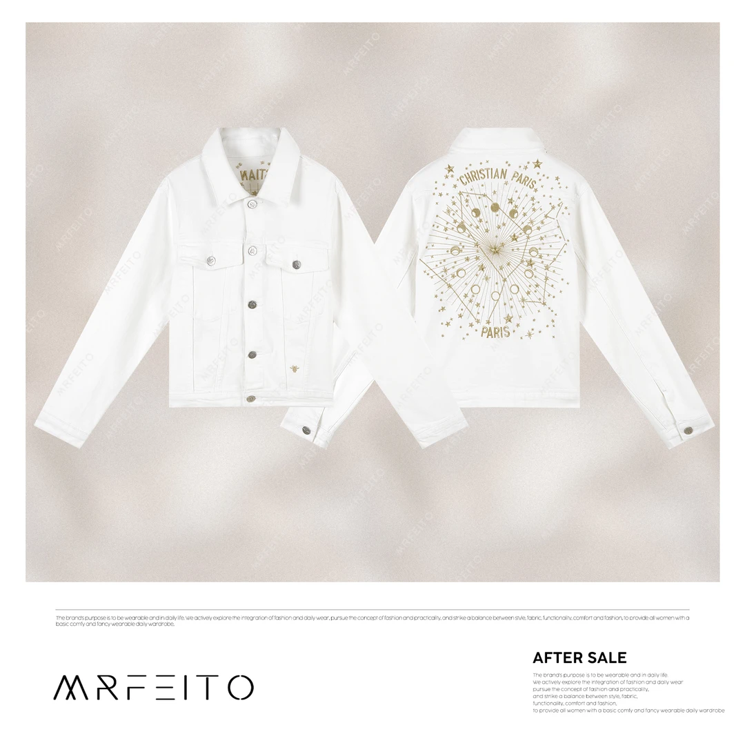 【白色恋人】美式复古字母图案刺绣牛仔短外套H116W01D31103