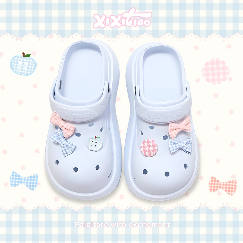 细细条 夏增高厚底网红少女心洞洞鞋女外穿甜美蝴蝶结沙滩凉拖鞋