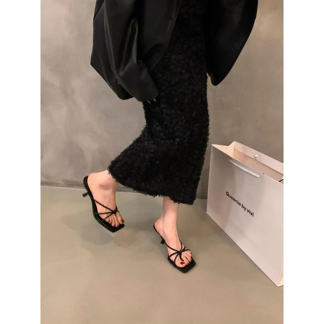 粗跟百搭高腰显瘦多巴胺仙女风沙滩海边度假一字凉拖鞋法式拖穿