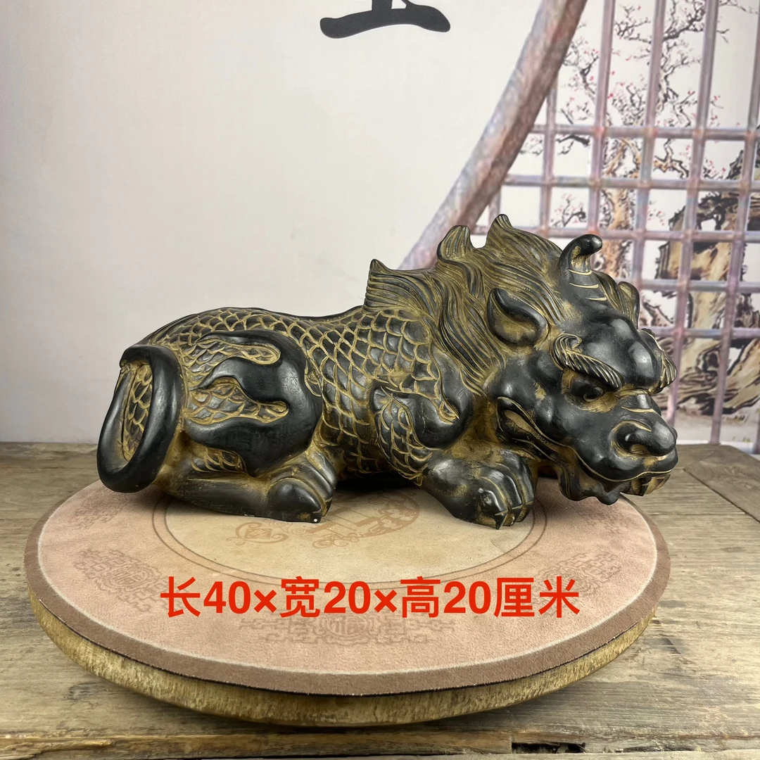 山西青石仿古40公分独角龙鳞卧姿貔貅石雕摆件一个