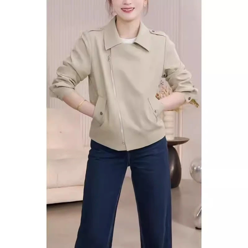 【清雨】翻领外套女2025春秋新款气质百搭高端小个子短风衣夹克上衣