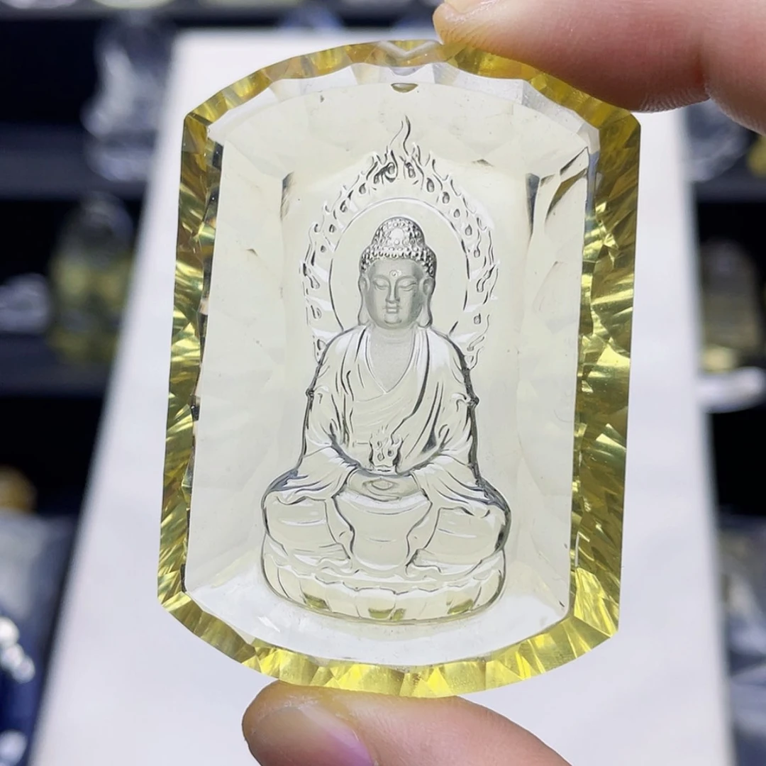 【闪购商品】水晶颈饰未镶嵌老*黄水晶千禧面大日如来吊坠