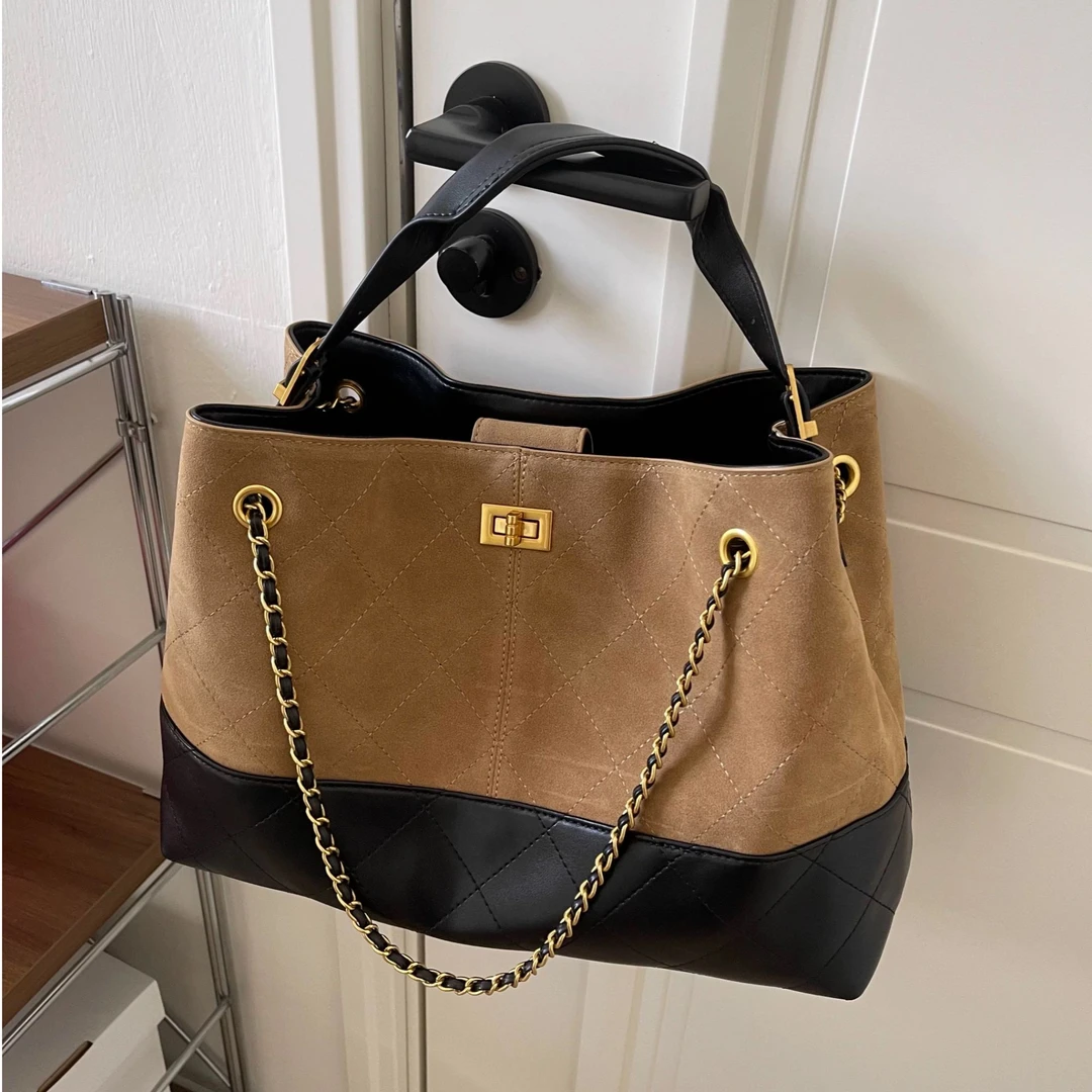 「AmTime」韩版牛皮菱格链条新款真皮小托特包单双肩包流浪包单肩包