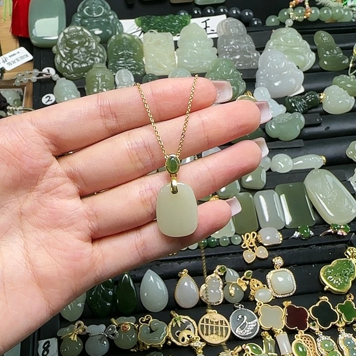 颈饰银S925镶嵌和田玉送链子送绳